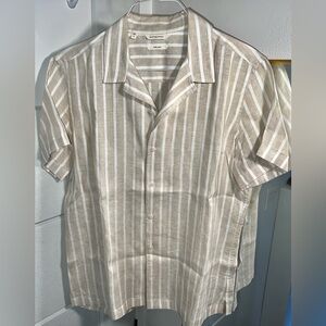 SUITSUPPLY Tan Sand pure linen Stripe Camp Collar Short Sleeve Shirt XL